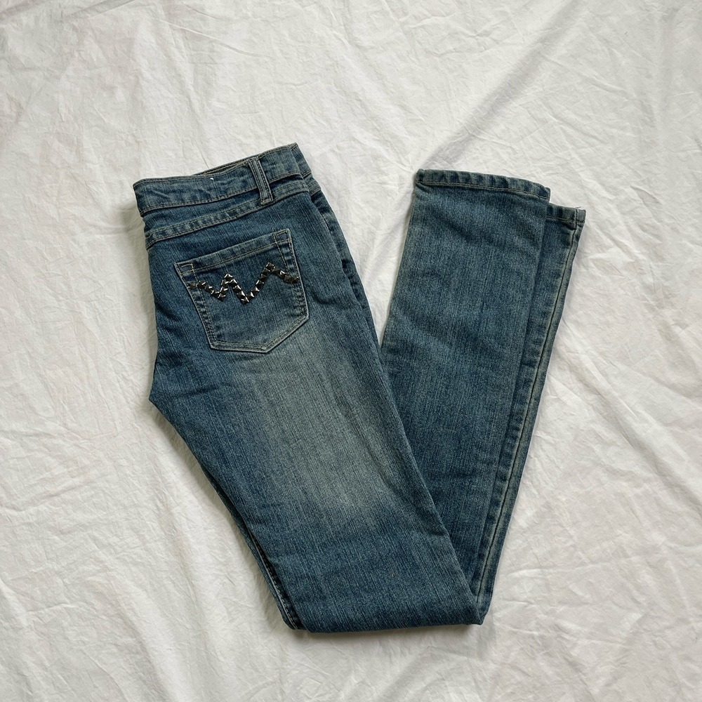 Y2K Rue21 Studded Low Rise Jeans Sz 3/4 Blue Denim McBling Emo